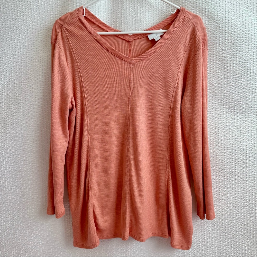 J.JILL Coral Orange Pima Cotton V-Neck Long Sleeve Shirt Top Women’s Medium